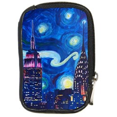 Starry Night In New York Van Gogh Manhattan Chrysler Building And Empire State Building Compact Camera Leather Case by Sarkoni