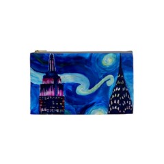 Starry Night In New York Van Gogh Manhattan Chrysler Building And Empire State Building Cosmetic Bag (small) by Sarkoni