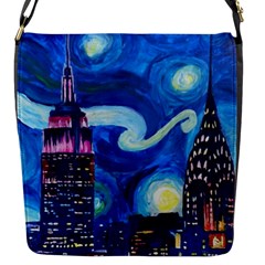 Starry Night In New York Van Gogh Manhattan Chrysler Building And Empire State Building Flap Closure Messenger Bag (s)