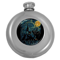 Castle Starry Night Van Gogh Parody Round Hip Flask (5 Oz) by Sarkoni