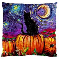 Halloween Art Starry Night Hallows Eve Black Cat Pumpkin Standard Premium Plush Fleece Cushion Case (two Sides) by Sarkoni