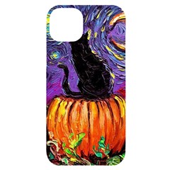 Halloween Art Starry Night Hallows Eve Black Cat Pumpkin Iphone 14 Plus Black Uv Print Case by Sarkoni