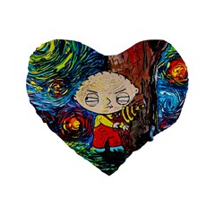 Cartoon Starry Night Vincent Van Gogh Standard 16  Premium Flano Heart Shape Cushions by Sarkoni