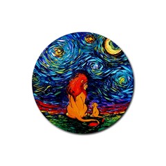 Lion Art Starry Night Van Gogh Rubber Coaster (round) by Sarkoni
