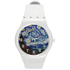 Mosaic Art Vincent Van Gogh s Starry Night Round Plastic Sport Watch (m) by Sarkoni