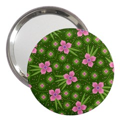 Pink Flower Background Pattern 3  Handbag Mirrors