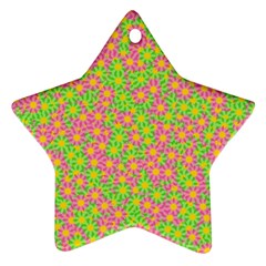 Pink Flower Background Green Pattern Ornament (star) by Ravend