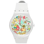 Summer Up Cute Doodle Round Plastic Sport Watch (M)