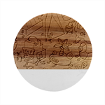Summer Up Cute Doodle Marble Wood Coaster (Round)