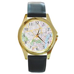 London City Map Round Gold Metal Watch by Bedest