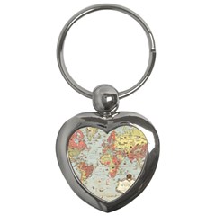 Vintage Old Antique World Map Key Chain (heart) by Bedest
