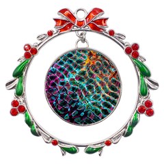 Fractal Abstract Waves Background Wallpaper Metal X mas Wreath Ribbon Ornament by Ravend
