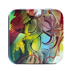 Detail Of A Bright Abstract Painted Art Background Texture Colors Square Metal Box (black)