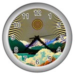 Surreal Art Psychadelic Mountain Wall Clock (Silver)