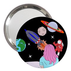 Girl Bed Space Planet Spaceship 3  Handbag Mirrors by Bedest
