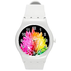 Abstract, Amoled, Back, Flower, Green Love, Orange, Pink, Round Plastic Sport Watch (m) by nateshop