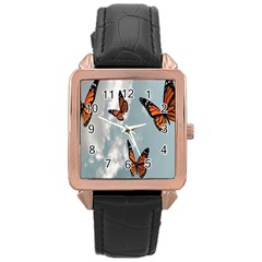 Aesthetic Butterfly , Butterflies, Nature, Rose Gold Leather Watch  by nateshop