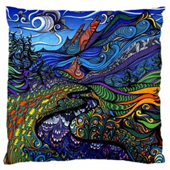 Multicolored Abstract Painting Artwork Psychedelic Colorful Large Premium Plush Fleece Cushion Case (one Side) by Bedest