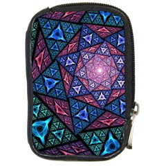 Purple Psychedelic Art Pattern Mosaic Design Fractal Art Compact Camera Leather Case by Bedest