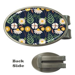 Flower Grey Pattern Floral Money Clips (oval)  by Dutashop