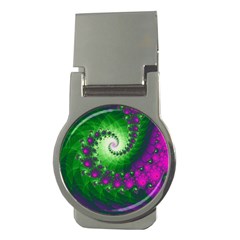 Fractal Spiral Purple Art Green Art Money Clips (round)  by Proyonanggan