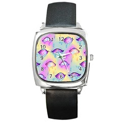 Ahegao, Anime, Pink Square Metal Watch by nateshop