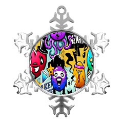 Cartoon Graffiti, Art, Black, Colorful, Wallpaper Metal Small Snowflake Ornament by nateshop