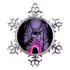 Fingerprint Astro, Amoled, Astronaut, Black, Dark, Oled Metal Large Snowflake Ornament by nateshop