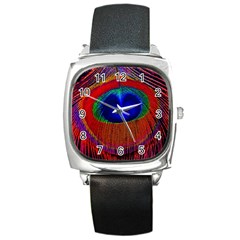 Peacock-feathers,blue 1 Square Metal Watch by nateshop