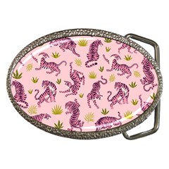Pink Tigers And Tropical Leaves Patern Belt Buckles by Sarkoni