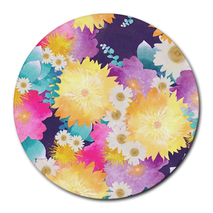 Watercolors Flowers Round Mousepad