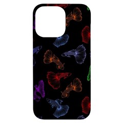 Vector Aquarium Guppies Seamless Fish Pattern With Black Background Iphone 14 Pro Max Black Uv Print Case by Grandong