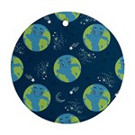 Seamless Pattern Cartoon Earth Planet Ornament (Round) Front