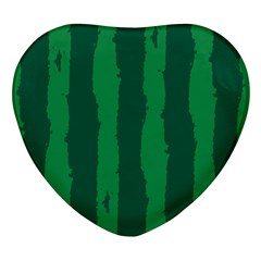 Green Seamless Watermelon Skin Pattern Heart Glass Fridge Magnet (4 Pack)