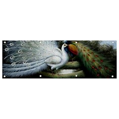 Canvas Oil Painting Two Peacock Banner And Sign 9  X 3  by Grandong