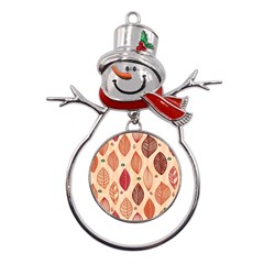 Forest Leaves Seamless Pattern With Natural Floral Metal Snowman Ornament by Grandong
