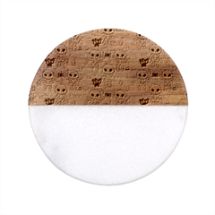 Skull Halloween Pattern Classic Marble Wood Coaster (round)  by Ndabl3x