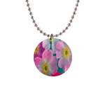 Pink Neon Flowers, Flower 1  Button Necklace