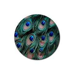 Peacock-feathers,blue2 Rubber Round Coaster (4 Pack) by nateshop