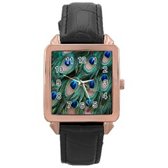 Peacock-feathers,blue2 Rose Gold Leather Watch  by nateshop