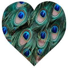 Peacock-feathers,blue2 Wooden Puzzle Heart by nateshop