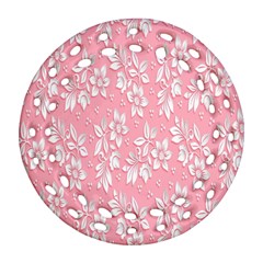 Pink Texture With White Flowers, Pink Floral Background Round Filigree Ornament (two Sides) by nateshop