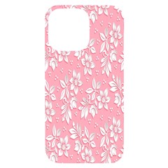 Pink Texture With White Flowers, Pink Floral Background Iphone 14 Pro Max Black Uv Print Case by nateshop
