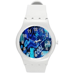 Really Cool Blue, Unique Blue Round Plastic Sport Watch (m) by nateshop