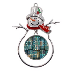 Texture, Pattern, Abstract, Colorful, Digital Art Metal Snowman Ornament by nateshop