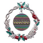 Aztec Design Metal X mas Wreath Holly leaf Ornament Front