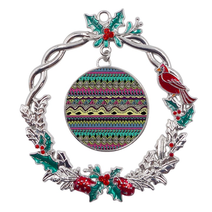 Aztec Design Metal X mas Wreath Holly leaf Ornament