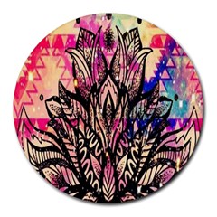 Aztec Flower Galaxy Round Mousepad by nateshop