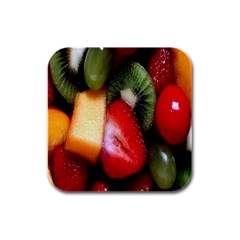 Fruits, Food, Green, Red, Strawberry, Yellow Rubber Square Coaster (4 Pack) by nateshop