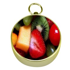 Fruits, Food, Green, Red, Strawberry, Yellow Gold Compasses by nateshop